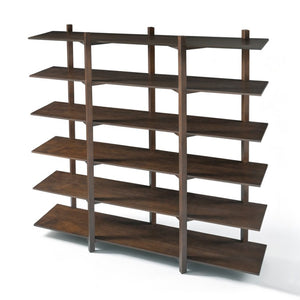 English Elm Walnut Acacia Six Tier Open Bookshelf Mid-Century Grid Display Unit for Living Room N758P412462W