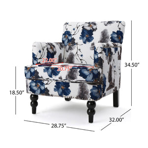 English Elm Harrison Floral Polyester Tufted Club Chair with Nailhead Trim and Rubberwood Legs N758P438152P