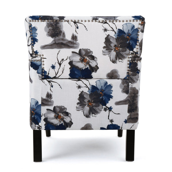 English Elm Harrison Floral Polyester Tufted Club Chair with Nailhead Trim and Rubberwood Legs N758P438152P