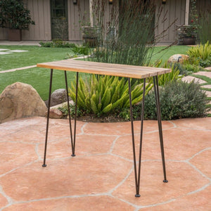 English Elm Denali Acacia Wood Outdoor Bar Table with Hairpin Iron Legs Teak Finish Patio N758P452732N