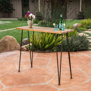 English Elm Denali Acacia Wood Outdoor Bar Table with Hairpin Iron Legs Teak Finish Patio N758P452732N