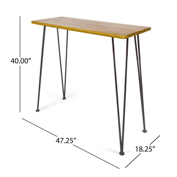English Elm Denali Acacia Wood Outdoor Bar Table with Hairpin Iron Legs Teak Finish Patio N758P452732N