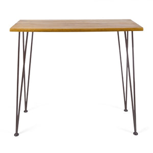 English Elm Denali Acacia Wood Outdoor Bar Table with Hairpin Iron Legs Teak Finish Patio N758P452732N