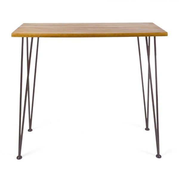 English Elm Denali Acacia Wood Outdoor Bar Table with Hairpin Iron Legs Teak Finish Patio N758P452732N