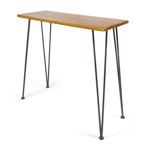 English Elm Denali Acacia Wood Outdoor Bar Table with Hairpin Iron Legs Teak Finish Patio N758P452732N