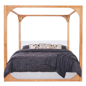 English Elm King Canopy Bed Rubberwood Frame with Upholstered Headboard for Scandinavian Bedroom N758P455584N