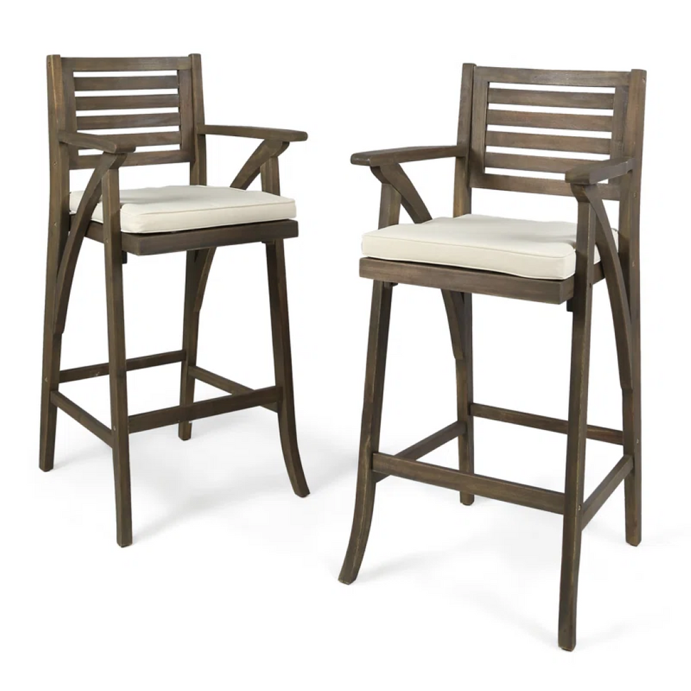 English Elm Hermosa Solid Acacia Ladder Back Outdoor Barstool Set of Two with Cushioned Seat N758P473736G