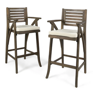 English Elm Hermosa Solid Acacia Ladder Back Outdoor Barstool Set of Two with Cushioned Seat N758P473736G