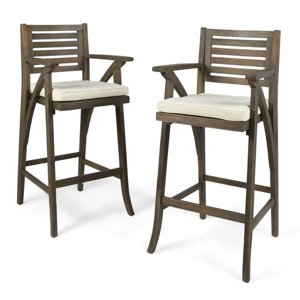 English Elm Hermosa Solid Acacia Ladder Back Outdoor Barstool Set of Two with Cushioned Seat N758P473736G