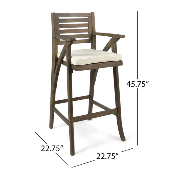 English Elm Hermosa Solid Acacia Ladder Back Outdoor Barstool Set of Two with Cushioned Seat N758P473736G