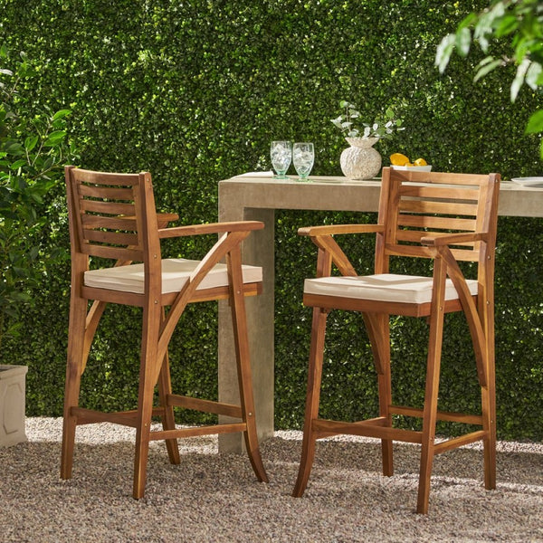 English Elm Hermosa Solid Acacia Outdoor Barstools Set of Two with Ladder Back and Footrest N758P473736T