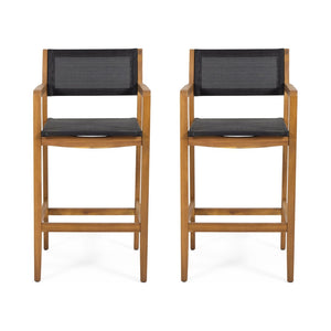 English Elm Fairfax Acacia Wood Outdoor Bar Stools with Woven Rattan Seats Set of Two N758P473804T