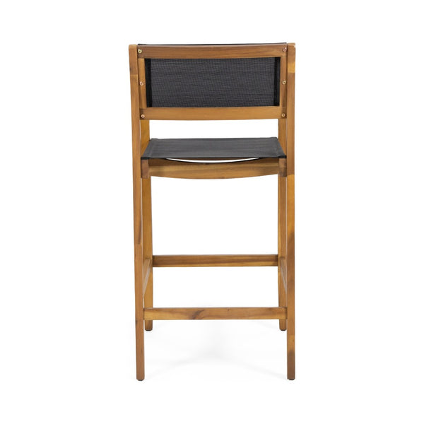 English Elm Fairfax Acacia Wood Outdoor Bar Stools with Woven Rattan Seats Set of Two N758P473804T