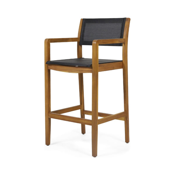 English Elm Fairfax Acacia Wood Outdoor Bar Stools with Woven Rattan Seats Set of Two N758P473804T