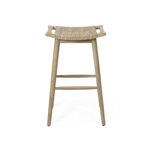 English Elm Jace Outdoor Barstool Set Acacia Wood Faux Rattan Woven Seat Patio Bar Dining N758P473908T