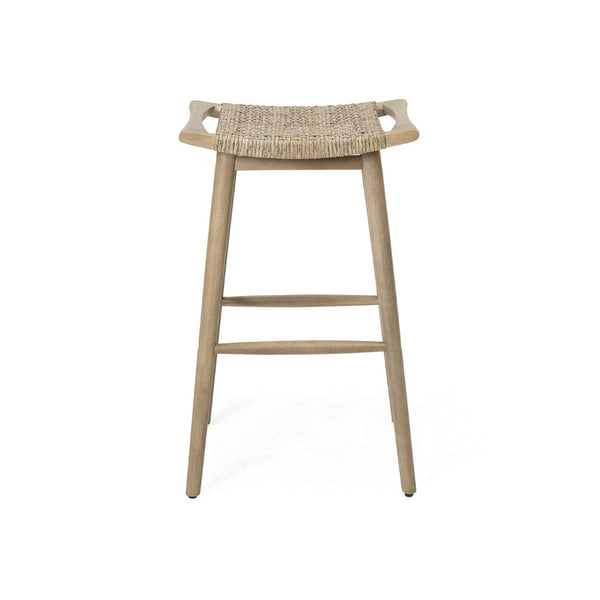 English Elm Jace Outdoor Barstool Set Acacia Wood Faux Rattan Woven Seat Patio Bar Dining N758P473908T