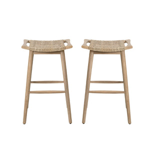 English Elm Jace Outdoor Barstool Set Acacia Wood Faux Rattan Woven Seat Patio Bar Dining N758P473908T