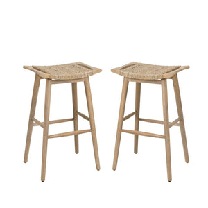 English Elm Jace Outdoor Barstool Set Acacia Wood Faux Rattan Woven Seat Patio Bar Dining N758P473908T
