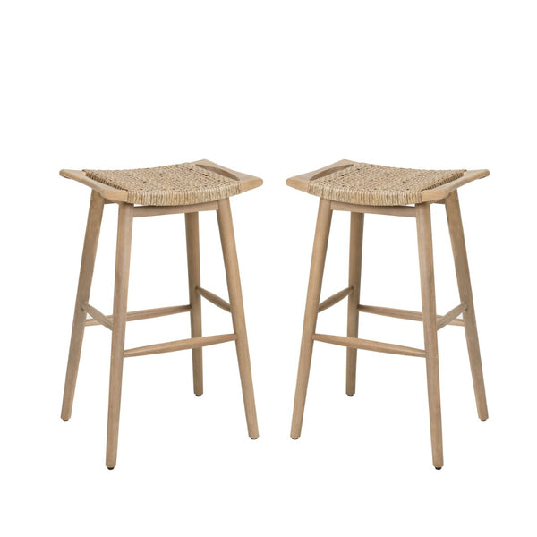 English Elm Jace Outdoor Barstool Set Acacia Wood Faux Rattan Woven Seat Patio Bar Dining N758P473908T