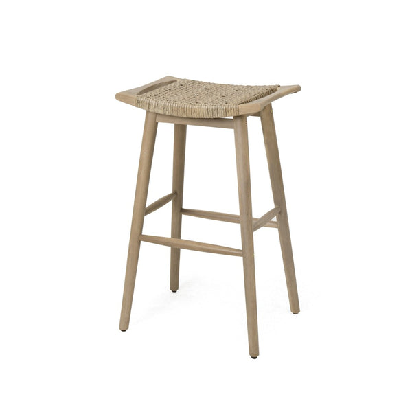 English Elm Jace Outdoor Barstool Set Acacia Wood Faux Rattan Woven Seat Patio Bar Dining N758P473908T