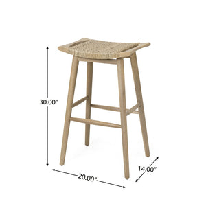 English Elm Jace Outdoor Barstool Set Acacia Wood Faux Rattan Woven Seat Patio Bar Dining N758P473908T