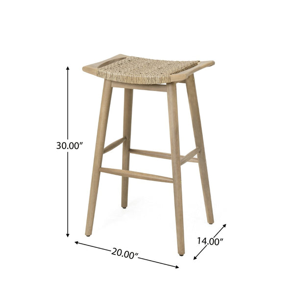 English Elm Jace Outdoor Barstool Set Acacia Wood Faux Rattan Woven Seat Patio Bar Dining N758P473908T