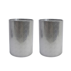 English Elm Metal Hammered Iron Accent Table Set of Two Cylindrical Industrial Modern Decor Silver N758P481464S