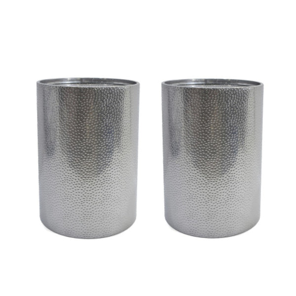 English Elm Metal Hammered Iron Accent Table Set of Two Cylindrical Industrial Modern Decor Silver N758P481464S