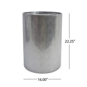 English Elm Metal Hammered Iron Accent Table Set of Two Cylindrical Industrial Modern Decor Silver N758P481464S