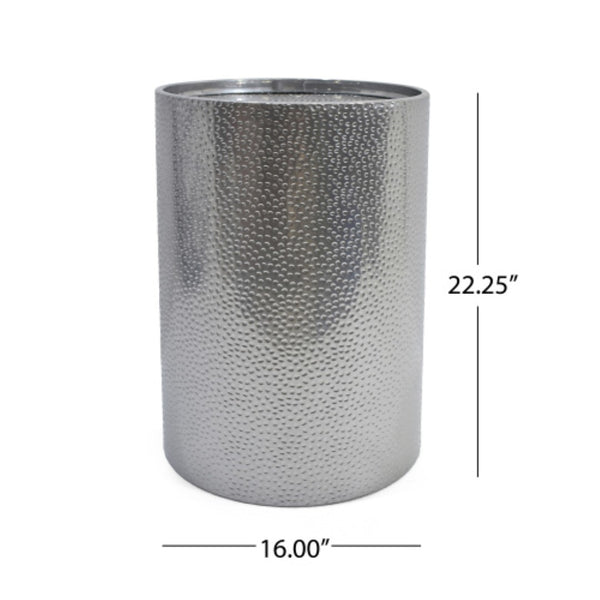 English Elm Metal Hammered Iron Accent Table Set of Two Cylindrical Industrial Modern Decor Silver N758P481464S