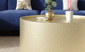 English Elm Gold Hand-Hammered Iron Round Coffee Table Low Profile Industrial Living Room Accent N758P481470G