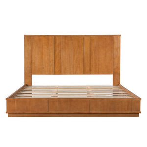 English Elm King Solid Pine Bed Frame with Tall Panel Headboard Honey Stain Farmhouse Style N758P482009N