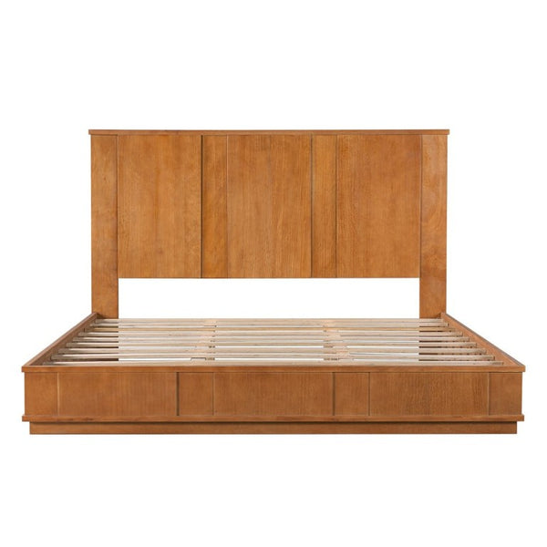 English Elm King Solid Pine Bed Frame with Tall Panel Headboard Honey Stain Farmhouse Style N758P482009N