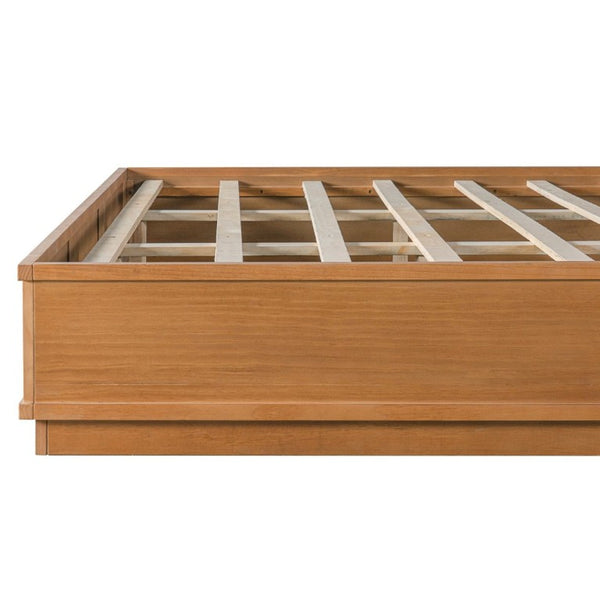 English Elm King Solid Pine Bed Frame with Tall Panel Headboard Honey Stain Farmhouse Style N758P482009N