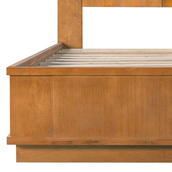 English Elm King Solid Pine Bed Frame with Tall Panel Headboard Honey Stain Farmhouse Style N758P482009N