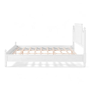 English Elm King Carved Panel Pine Platform Bed White Farmhouse Frame with Raised Headboard N758P487218K