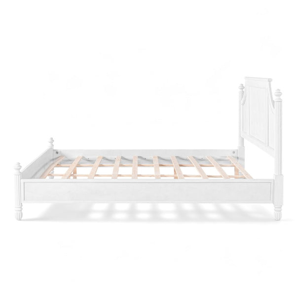 English Elm King Carved Panel Pine Platform Bed White Farmhouse Frame with Raised Headboard N758P487218K