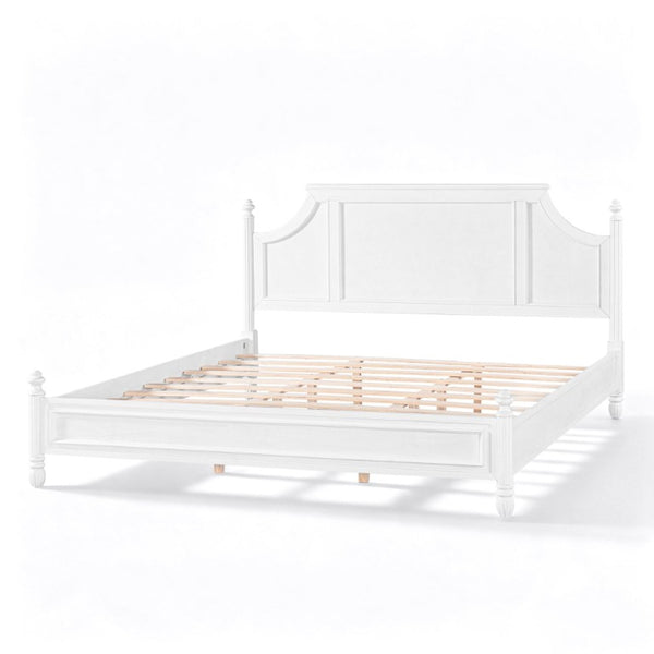 English Elm King Carved Panel Pine Platform Bed White Farmhouse Frame with Raised Headboard N758P487218K