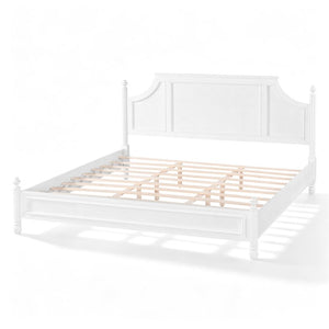 English Elm King Carved Panel Pine Platform Bed White Farmhouse Frame with Raised Headboard N758P487218K