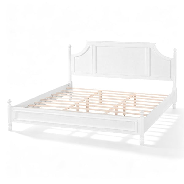 English Elm King Carved Panel Pine Platform Bed White Farmhouse Frame with Raised Headboard N758P487218K