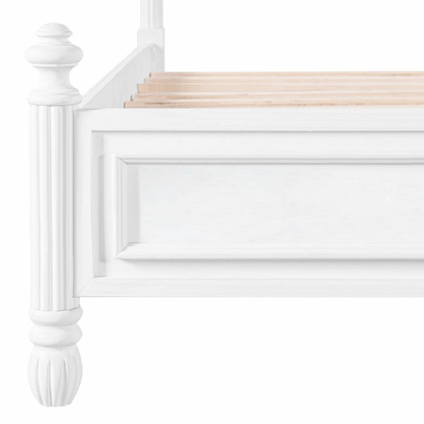 English Elm King Carved Panel Pine Platform Bed White Farmhouse Frame with Raised Headboard N758P487218K
