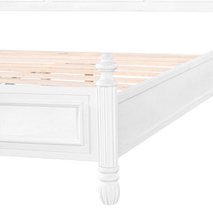 English Elm King Carved Panel Pine Platform Bed White Farmhouse Frame with Raised Headboard N758P487218K