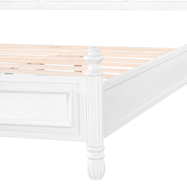 English Elm King Carved Panel Pine Platform Bed White Farmhouse Frame with Raised Headboard N758P487218K