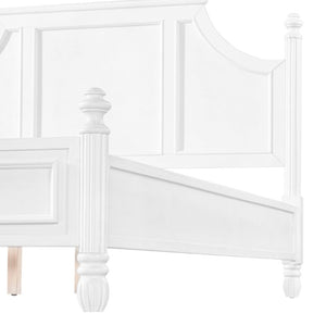 English Elm King Carved Panel Pine Platform Bed White Farmhouse Frame with Raised Headboard N758P487218K
