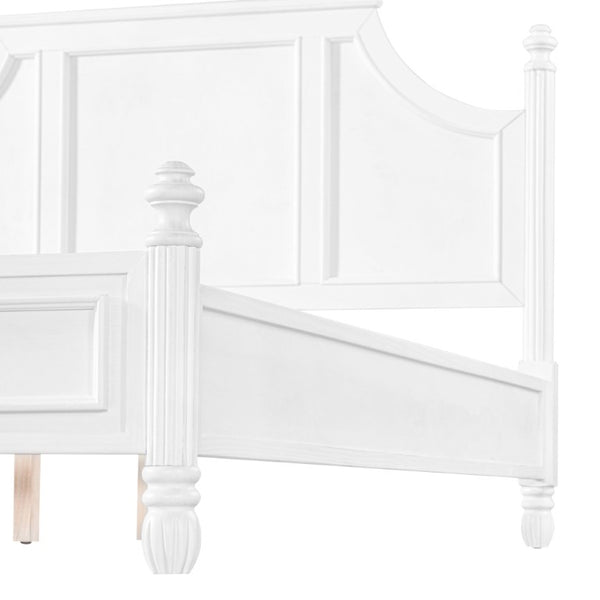 English Elm King Carved Panel Pine Platform Bed White Farmhouse Frame with Raised Headboard N758P487218K