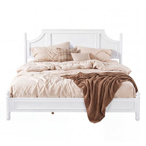 English Elm King Carved Panel Pine Platform Bed White Farmhouse Frame with Raised Headboard N758P487218K