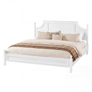 English Elm King Carved Panel Pine Platform Bed White Farmhouse Frame with Raised Headboard N758P487218K