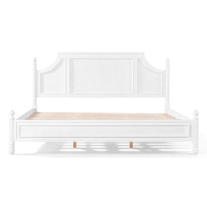 English Elm King Carved Panel Pine Platform Bed White Farmhouse Frame with Raised Headboard N758P487218K