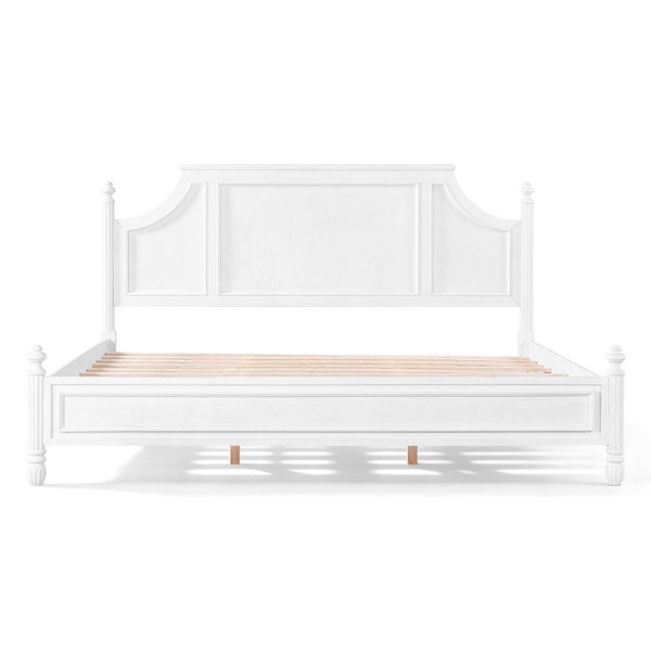 English Elm King Carved Panel Pine Platform Bed White Farmhouse Frame with Raised Headboard N758P487218K