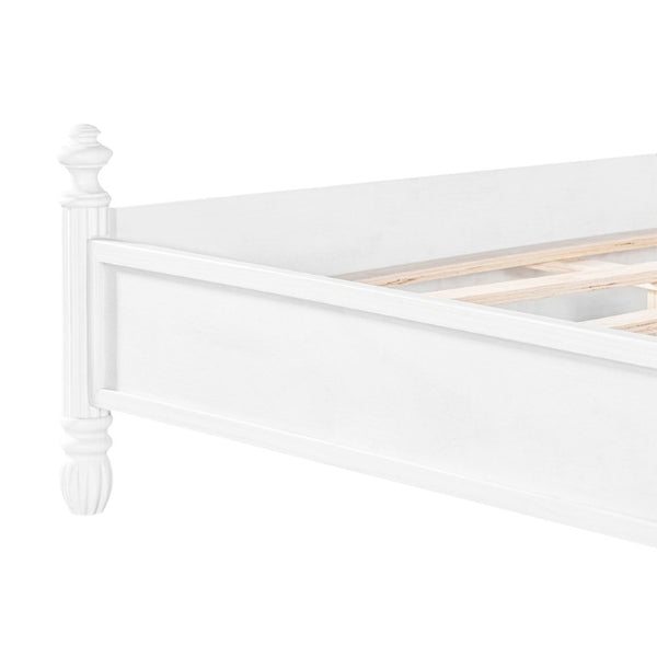 English Elm King Carved Panel Pine Platform Bed White Farmhouse Frame with Raised Headboard N758P487218K